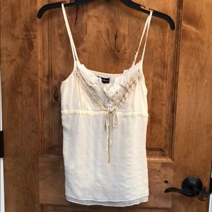 Bebe Cream Tank Top with Trim Embellishments